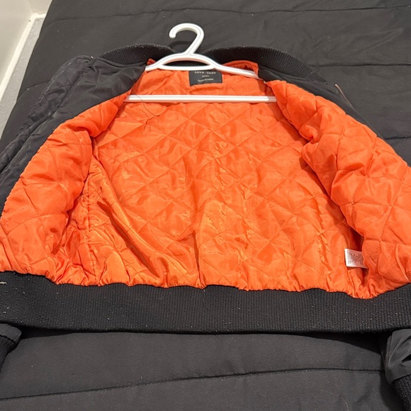 Black Bomber Jacket with Orange Lining - Picture 2 of 5